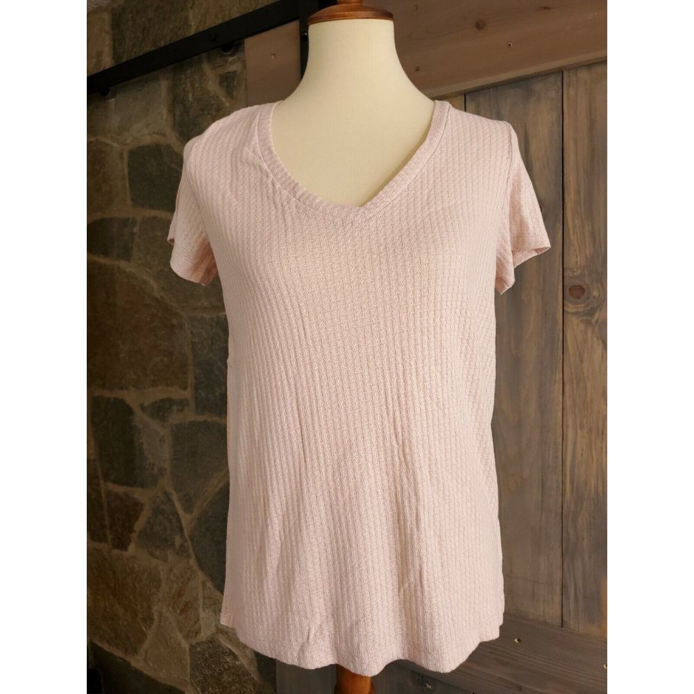 Express Waffle Knit V-Neck Easy Tee Size S Truffle Pink